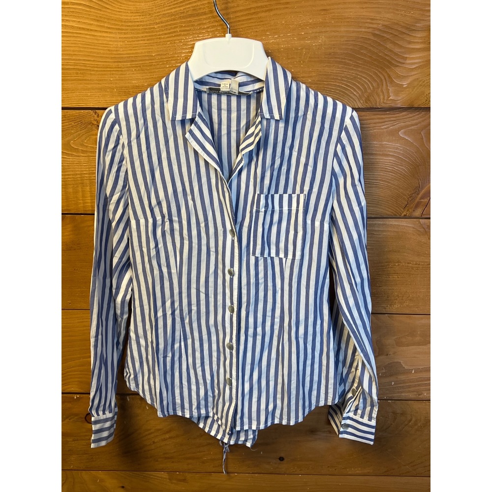 Pilcro by Anthropologie Blu White Striped Lace Up Back Button Down Shirt Women 2